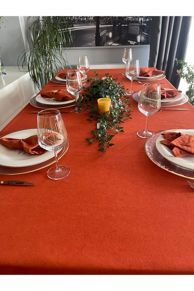 Decamor home Soft Fabric Carefree Dark Brick Brick Color Tablecloth Terracotta