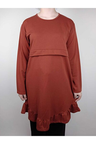 YAŞAR TRİKO Kadın Kiremit Robalı Bisiklet Yaka Fırfırlı Uzun Kollu İki İplik ...