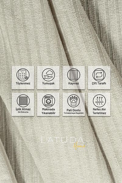 Latuda Home Husă de canapea mini cu nervuri din chenille 110x175 cm, 2 bucăți față-verso, anti-alunecare, anti-transpirație cremă
