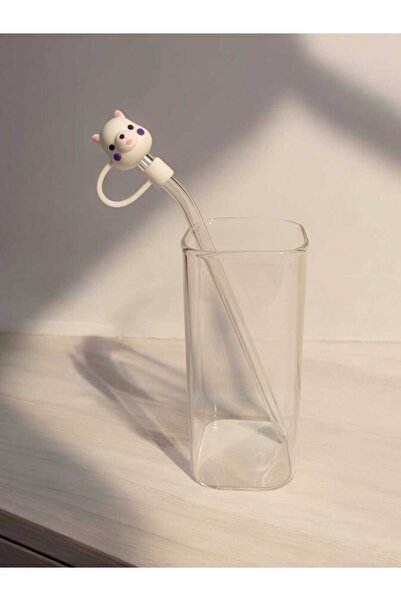 Yenigeldi (6mm) Silicone Straw Head Straw and Square Long Cocktail Coffee Glass