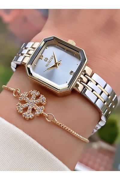Homies Brand Yellow Silver Color Small Case Women's Wrist Watch - Bracelet Gift
