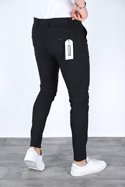 Genel Markalar Erkek Siyah Renk Kaliteli Esnek Likralı Bilek Boy Kumaş Pantolon