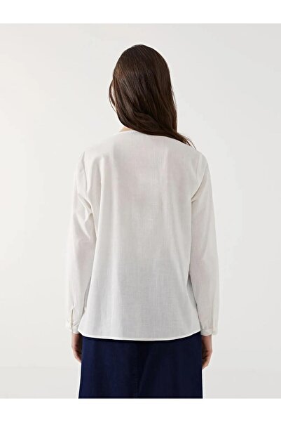 LC Waikiki LCW Grace Ekru Bisiklet Yaka Dantel Detaylı Kadın Bluz