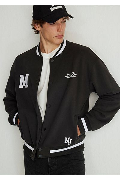 Mavi M Logo Printed Black College Jacket