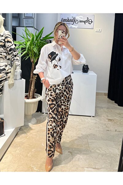 ŞEYMA KANDEMİR Kasha Leopar Camel Cepli Pantolon