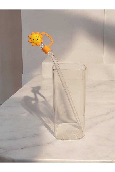 Yenigeldi (6mm) Silicone Straw Head Straw and Square Long Cocktail Coffee Glass