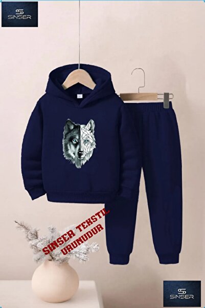 SS SİNSER Παιδικό σετ φόρμας με κουκούλα και στάμπα  "GRAY WOLF "