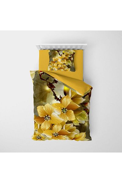 MonoHome Single Yellow Flower Duvet Cover Set - 100% Cotton Satin