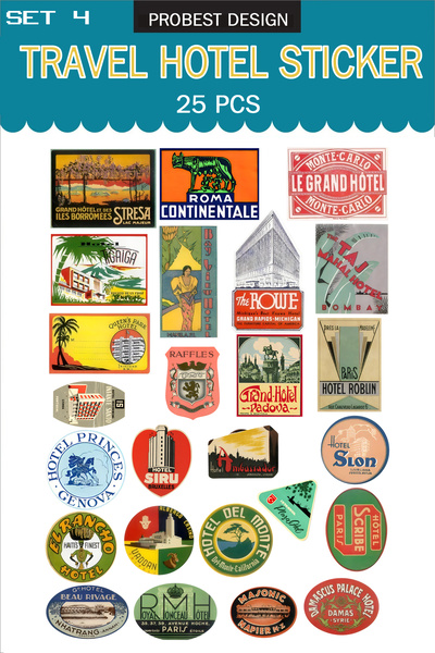 Probest DESIGN ملصقات حقيبة تحت عنوان فندق السفر الرجعية - ملصق