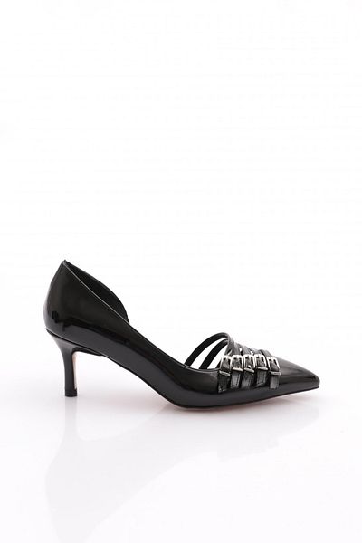 DGN Pantofi cu toc pentru femei din piele lacuita neagra - 6737535