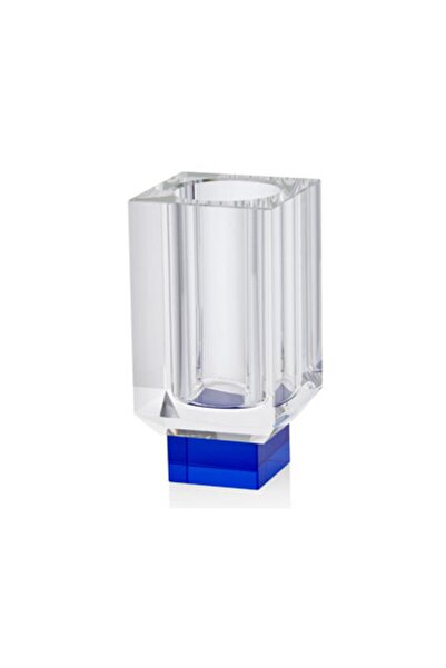 esdekor Smooth Mavi Tabanlı Minik Vazo 6x6x12cm Kristal Cam Şeffaf Saksı Bitk...