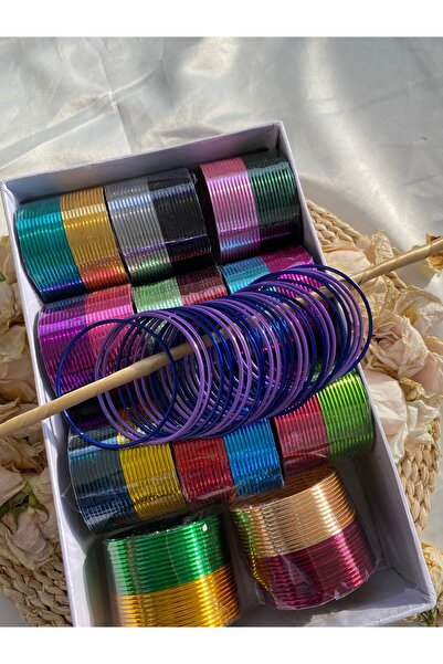 Home 24'lü Hint Metal Bilezik Seti - 12 Kraliyet Mavisi & 12 Mor - 2.10 Beden (Büyük Bilekler İçin)