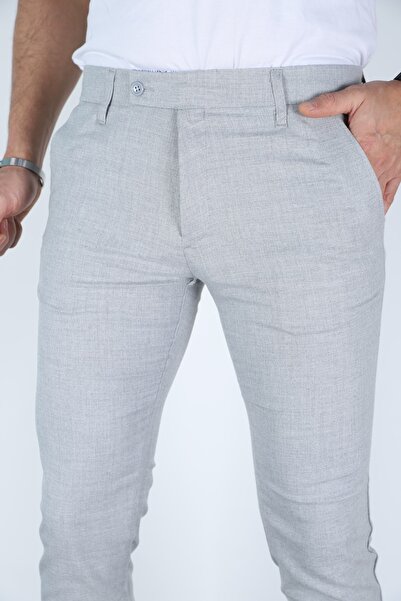 Revenant Giyim Erkek Gri Renk Kaliteli Esnek Likralı Bilek Boy Kumaş Pantolon
