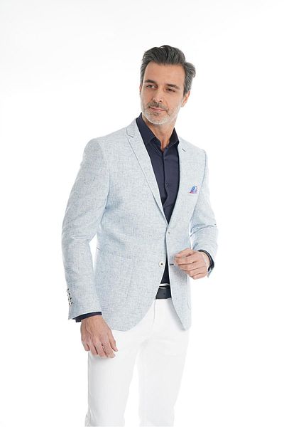 intersivin İntersivin Slim Fit Half Lined Men's Summer Blazer with Handkerchief Single Jacket
