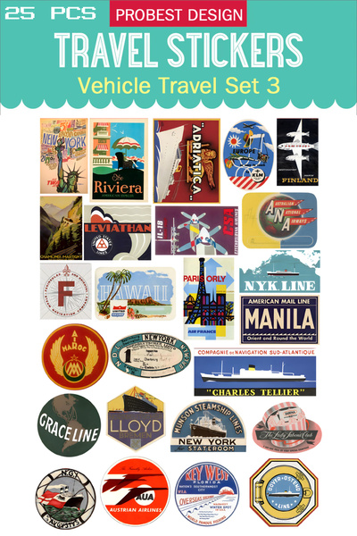 Probest DESIGN Seyahat Ulaşım Araçları Bavul Etiketleri,  Retro Sticker, Lapt...