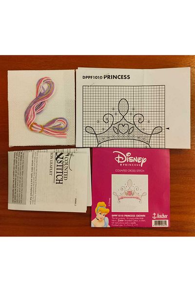 Anchor 5X5Cm Disney Princess Crown Pattern Countable Cross Stitch Embroidery Set Including Rope