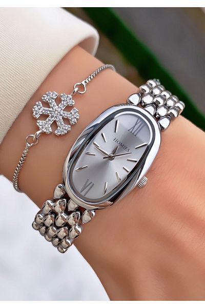 Homies Brand Silver Color Waterproof Women's Wristwatch - With Bracelet Gift