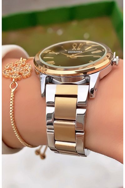 Homies Yellow Silver Colored Waterproof Women's Wristwatch and Bracelet Gift