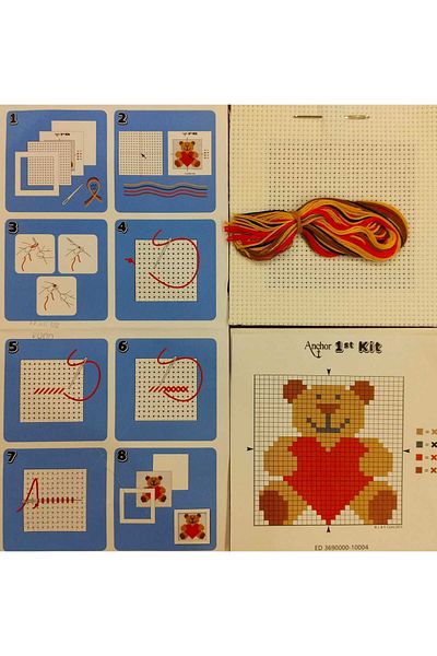 Anchor First Kit 10X10Cm Bear Pattern Countable Cross Stitch Embroidery Set Including Rope