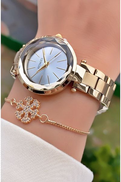 Homies Brand Gold Color Waterproof Women's Wristwatch - With Bracelet Gift