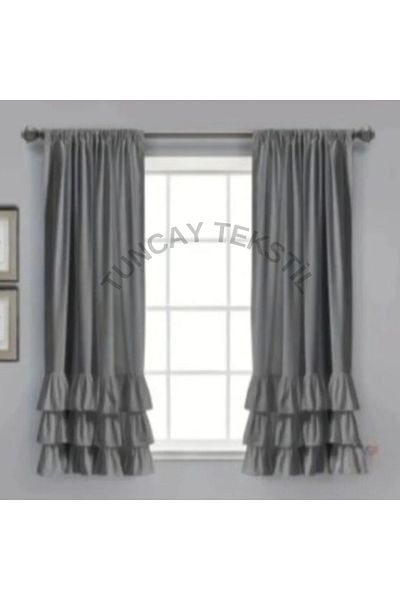 TUNCAY TEKSTİL Linen Ruffled Natural Cotton Linen Design Ruffled Background Curtain