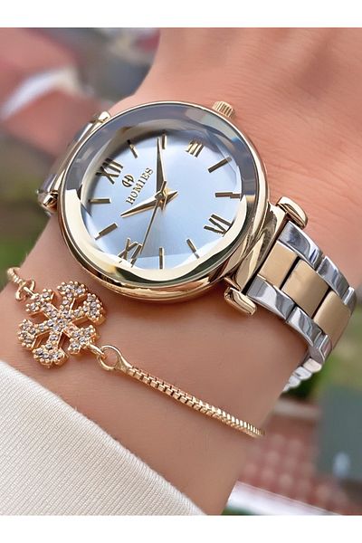 Homies Yellow Silver Colored Women's Wristwatch and Bracelet Gift