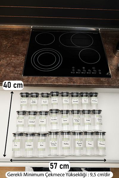 color house Spice Rack Borosilicate (Cam) Steel Lid 300ml 24 Pcs Jar 6 Pcs Stop Plexiglass Stand (White)