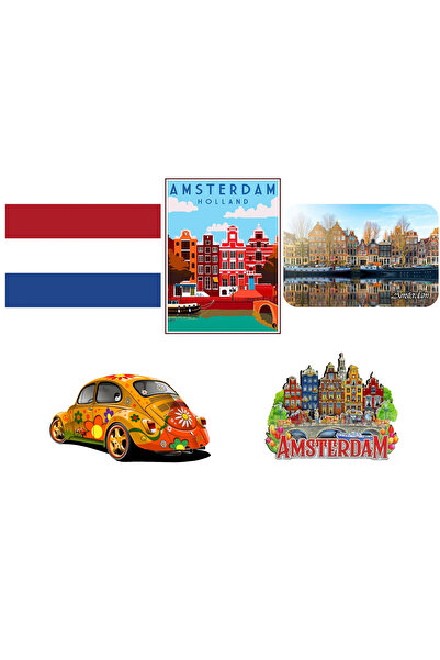 Vera Buzdolabı Magneti - 5'li Hollanda Magneti Amsterdam Hollanda Bayrağı