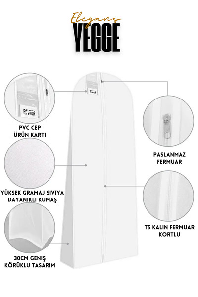 YEGGE Elegans Gelinlik Kılıfı, Kıyafet,Elbise Koruma Taşıma Kılıfı Gamboç Elbise Hurcu, Gelinlik Çantası.