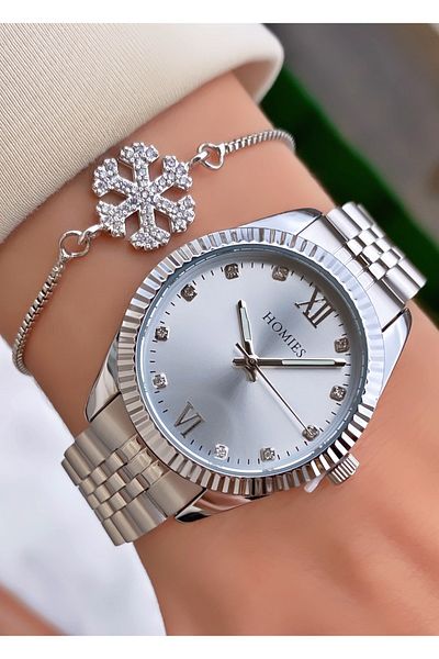 Homies Brand Silver Color Waterproof Women's Wristwatch - With Bracelet Gift