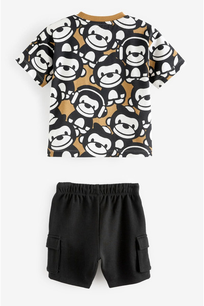 Lolliboomkids Boy's New Season Cotton Monkey Print T-Shirt and Shorts Set - Cargo Pocket