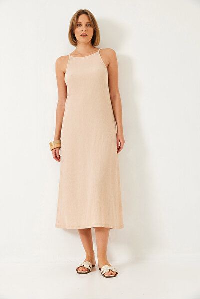 Bianco Lucci Γυναικείο καλοκαιρινό μακρύ πλεκτό φόρεμα με λουράκι 70243 60271033