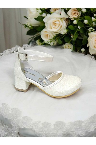 PATİK BEBE Copil feminin rochie de seara alba sidefata pantofi cu toc patrat
