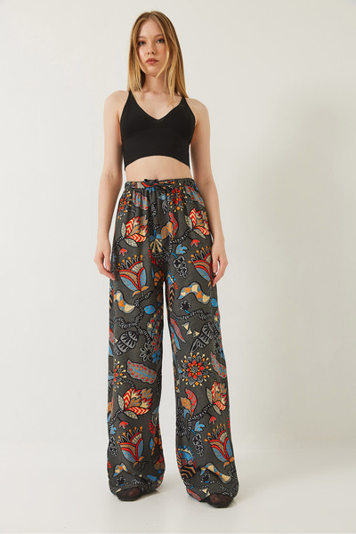 Bianco Lucci Women's Waist Tie Patterned Viscose Trousers 60261354