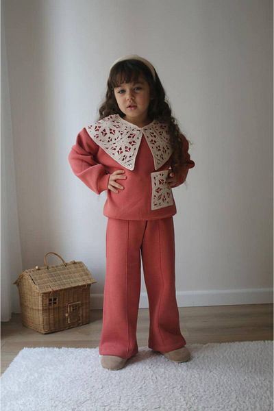 JELİBOOM Dark Pink - Lace Collar Girl's Personality Raised Suit