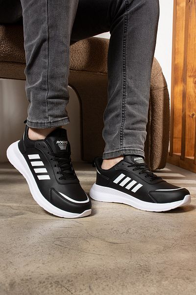 Allyup Pantofi sport casual pentru bărbați, alb-negru, cu șireturi, ușoare, confortabile, cu cusături, 1453