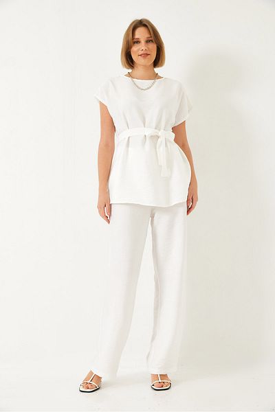 Bianco Lucci Palazzo-Hosen-Set mit Leinengürtel – Ayrobin 60323 60271039