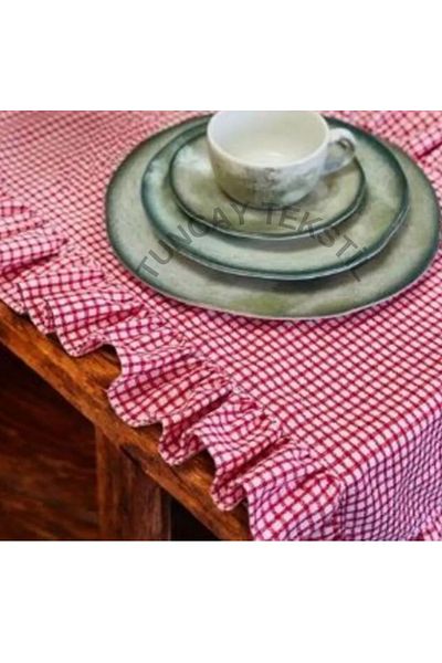 TUNCAY TEKSTİL Red Mini Pitared Linen Runner