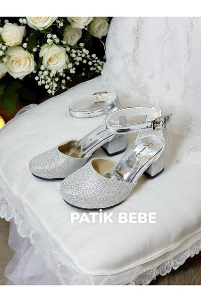 PATİK BEBE Pantofi de seară cu toc pătrat argintiu pentru fete