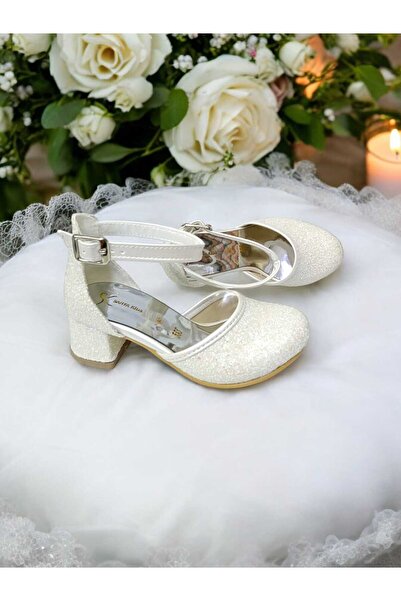 PATİK BEBE Copil feminin rochie de seara alba sidefata pantofi cu toc patrat