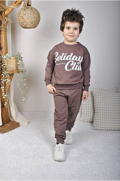 sinmm Boy's Tracksuit Set - Sweatshirt and Bottom Brown 2-Piece Set