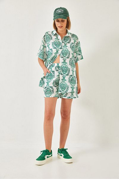 Bianco Lucci Women's Tropical Print Shirt and Shorts Set - 60255 60271035