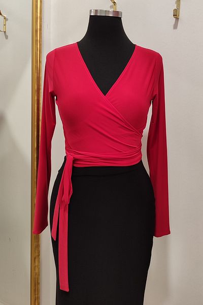 Due Stelle Red Long Sleeve Crop Blouse - Wrap Cut