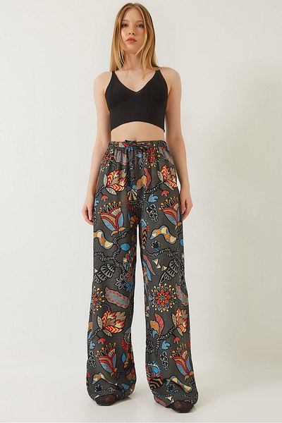 Bianco Lucci Gemusterte Damenhose aus Viskose mit Taillenschnürung 60261354