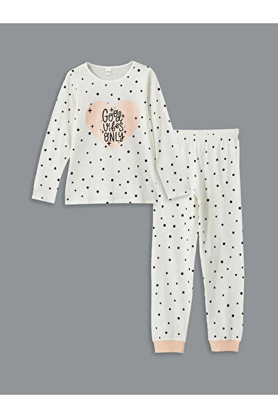 LC Waikiki LCW Kids Ekru Bisiklet Yaka Kız Çocuk Pijama Takımı T T