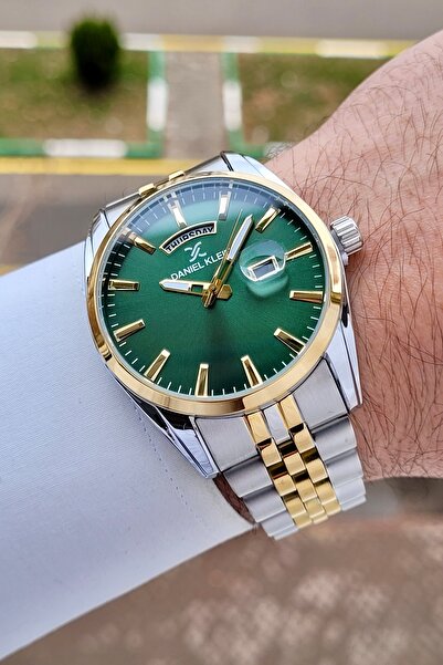 Daniel Klein Kadranı Yeşil  Kordonu Gold Gümüş Renk 42 mm Erkek Kol Saati