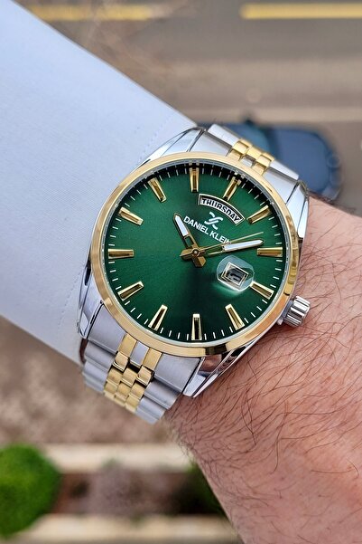 Daniel Klein Kadranı Yeşil Kordonu Sarı Silver Renk 24 Ay Garantili 42 Mm Erkek Kol Saati
