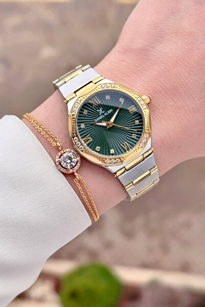 Daniel Klein Kadranı Yeşil Kordonu Altın Gri Renk Ayarlanabilir Kordonlu Kadı...