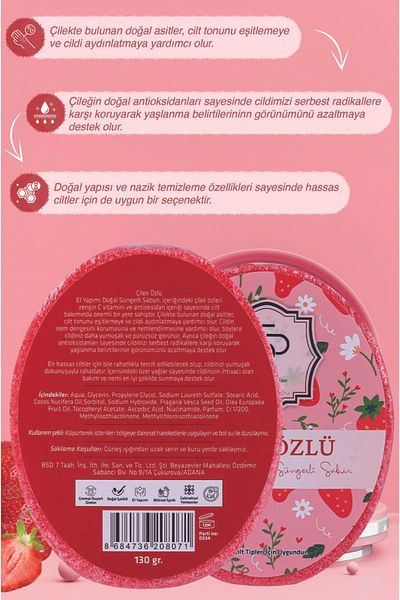 Pureandshine Handmade Natural Sponge Soap with Strawberry Extract