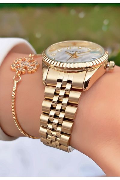 Homies Brand Gold Color Waterproof Women's Wristwatch - With Bracelet Gift